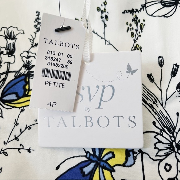 NWT Talbots Butterfly Spring Sateen Sheath Dress Cerulean Yellow White Size 4 P - Picture 7 of 9